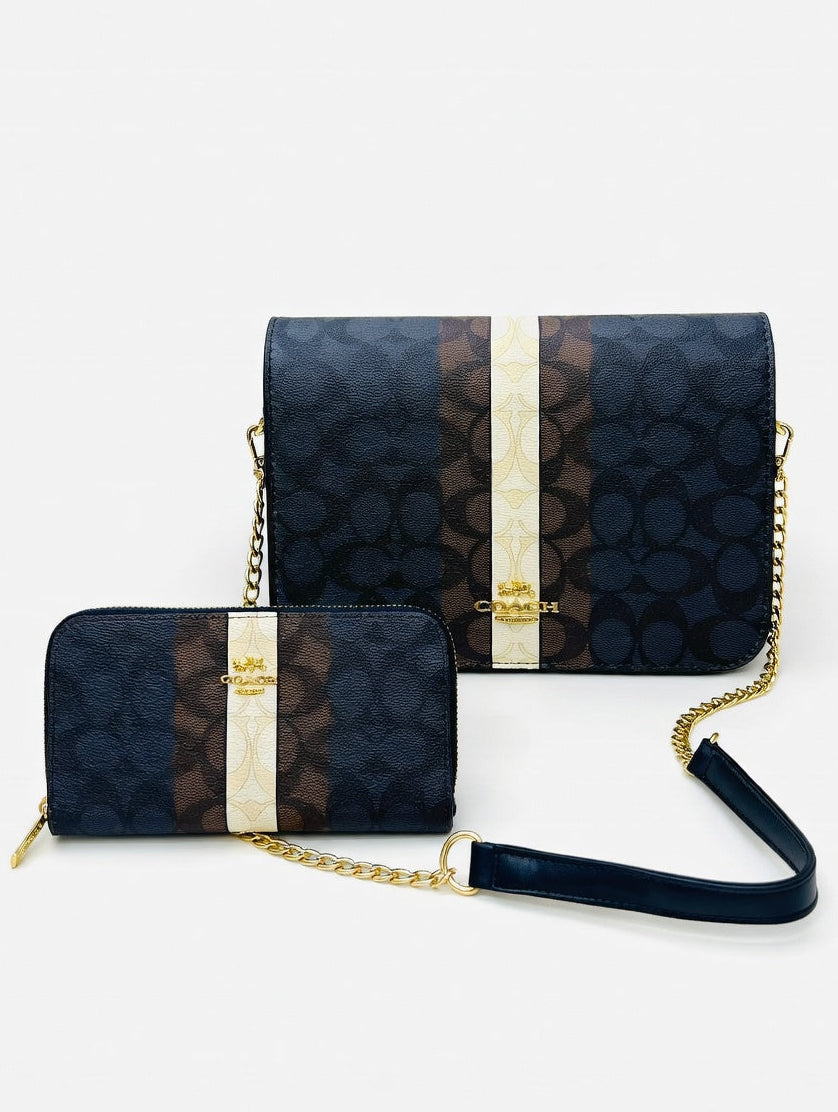 Coach crossbody bag navy blue with a matching long wallet