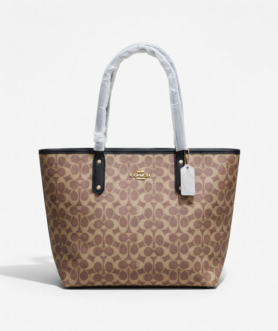 Coach - Signature Tote Bag Beige Black