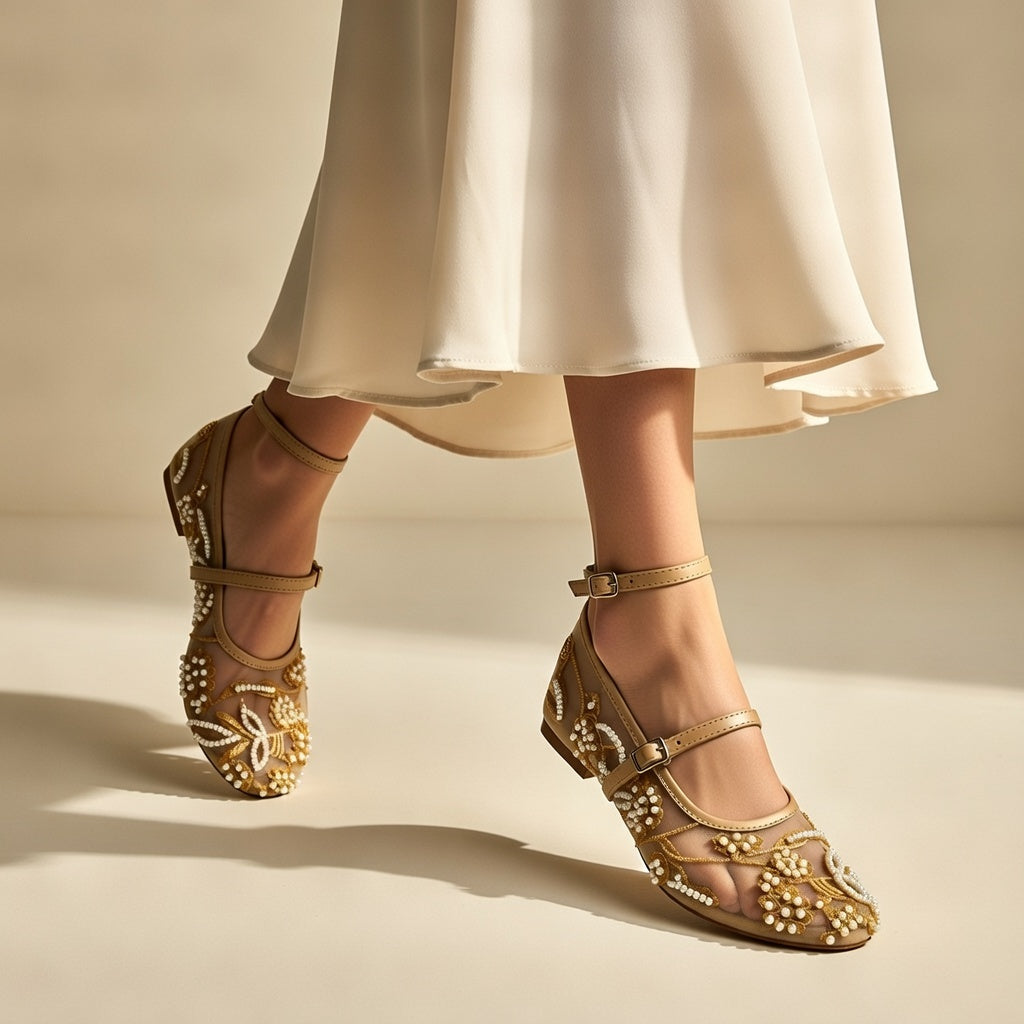 ZARA Net Pearl Embroidered Shoes
