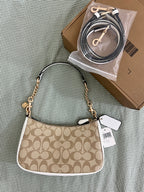 Coach Teri khaki white Shoulder Bag (with Box and long strap)