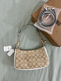 Coach Teri khaki white Shoulder Bag (with Box and long strap)