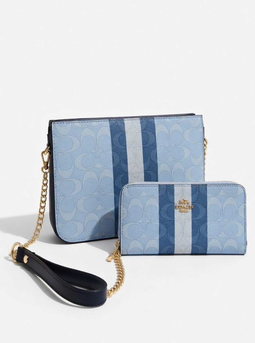 Coach crossbody bag blue with a matching long wallet