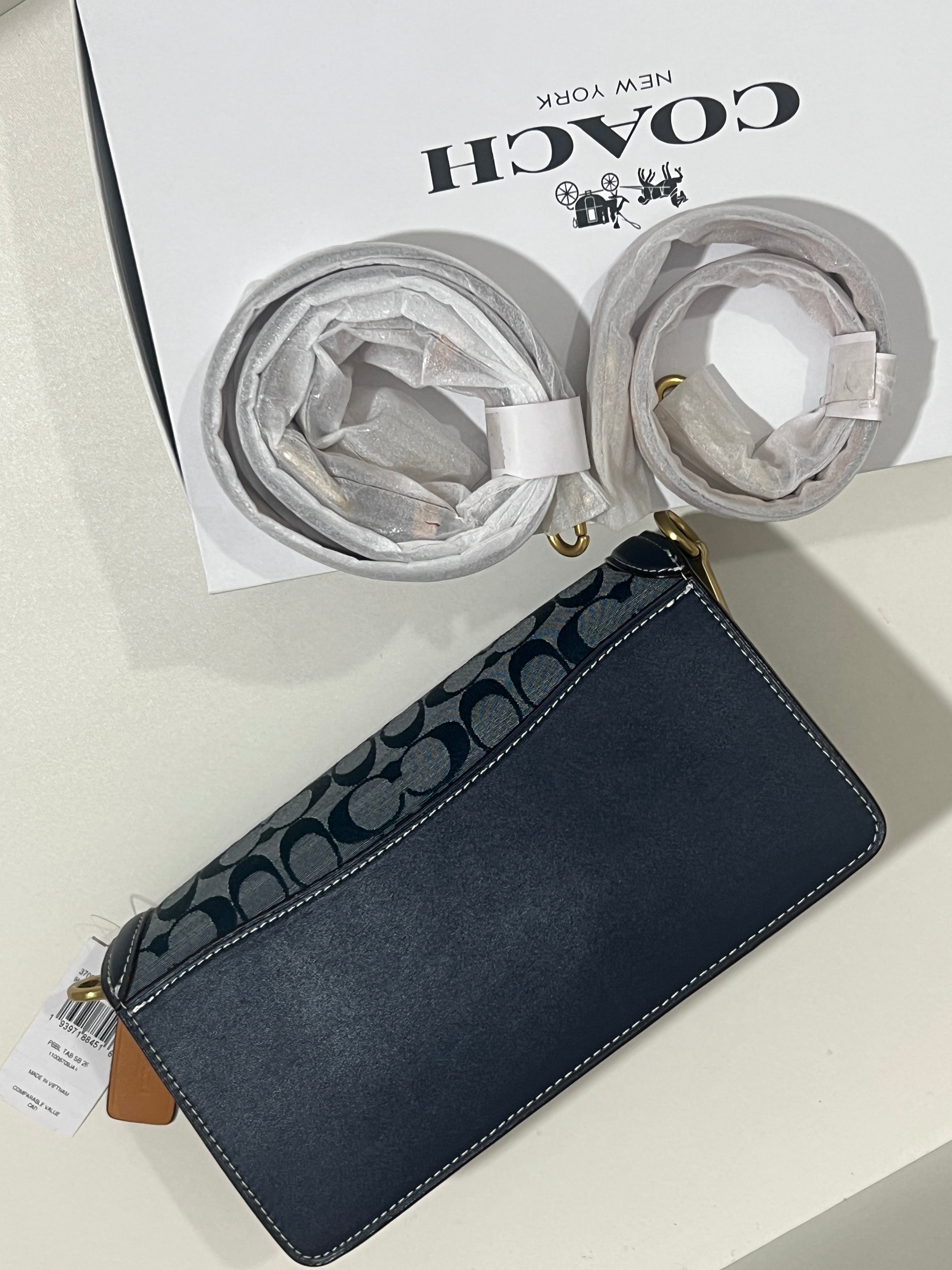 SIGNATURE CHAMBRAY TUAPE COACH TAB 26 BAG (WITH STRAPS & BOX)