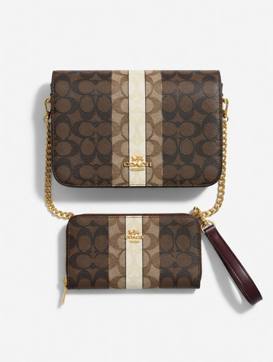 Coach crossbody bag brown with a matching long wallet