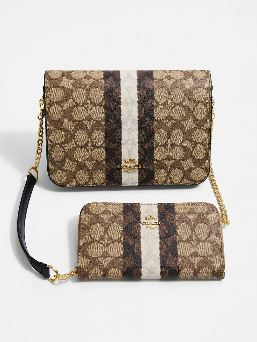 Coach crossbody bag dark beige with a matching long wallet