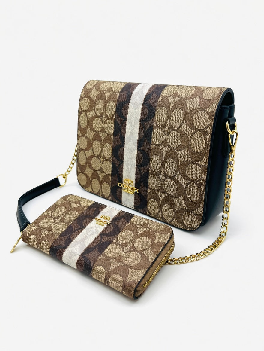Coach crossbody bag dark beige with a matching long wallet