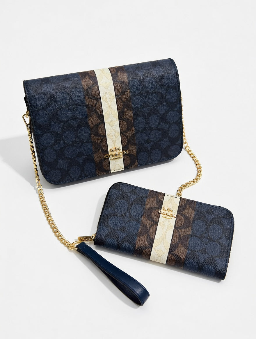 Coach crossbody bag navy blue with a matching long wallet