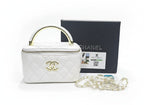 Chanel white quilted leather vanity case