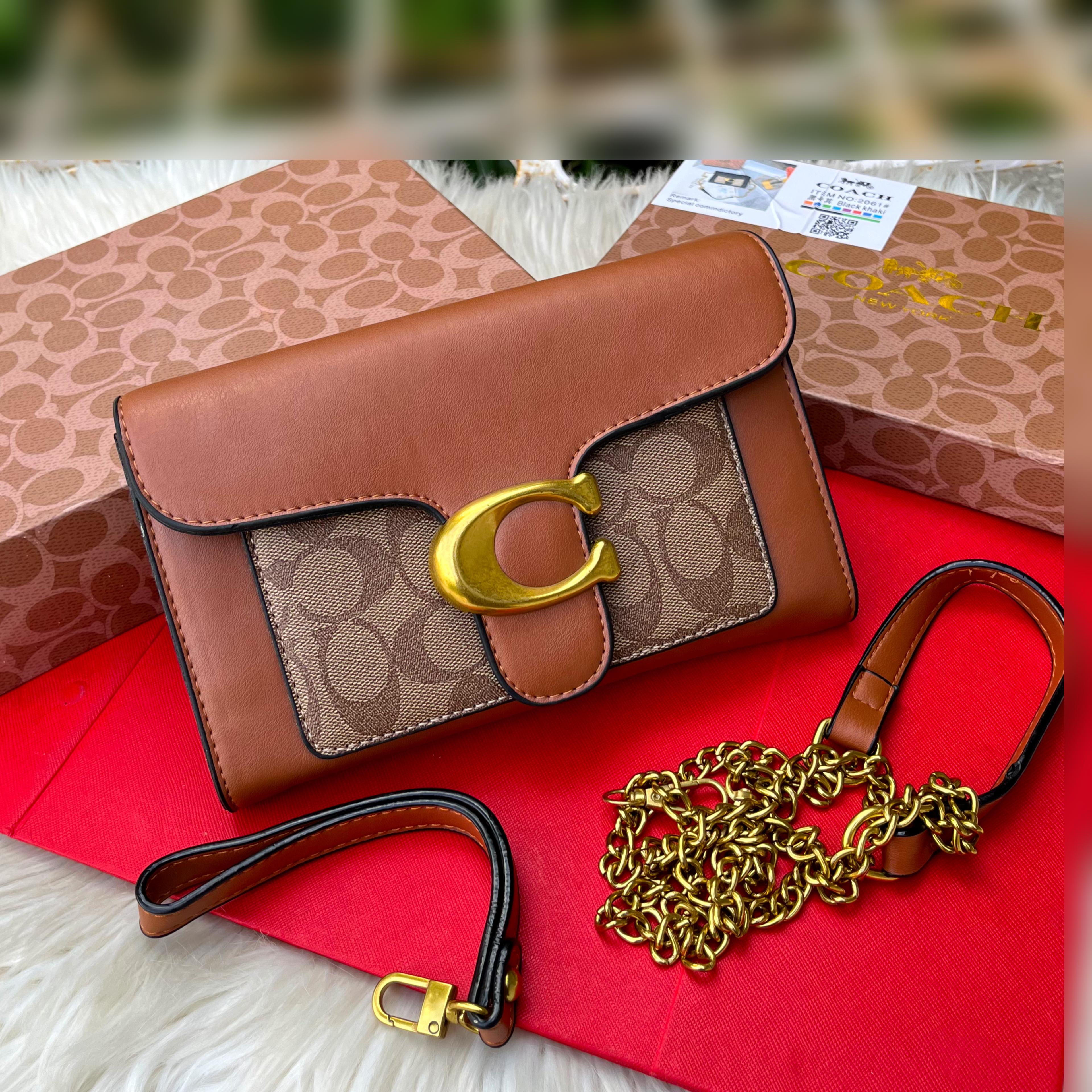 COACH Tabby Chain Clutch in Signature Canvas Brown