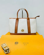 Michael Kors Luisa Medium Signature Logo Satchel in white