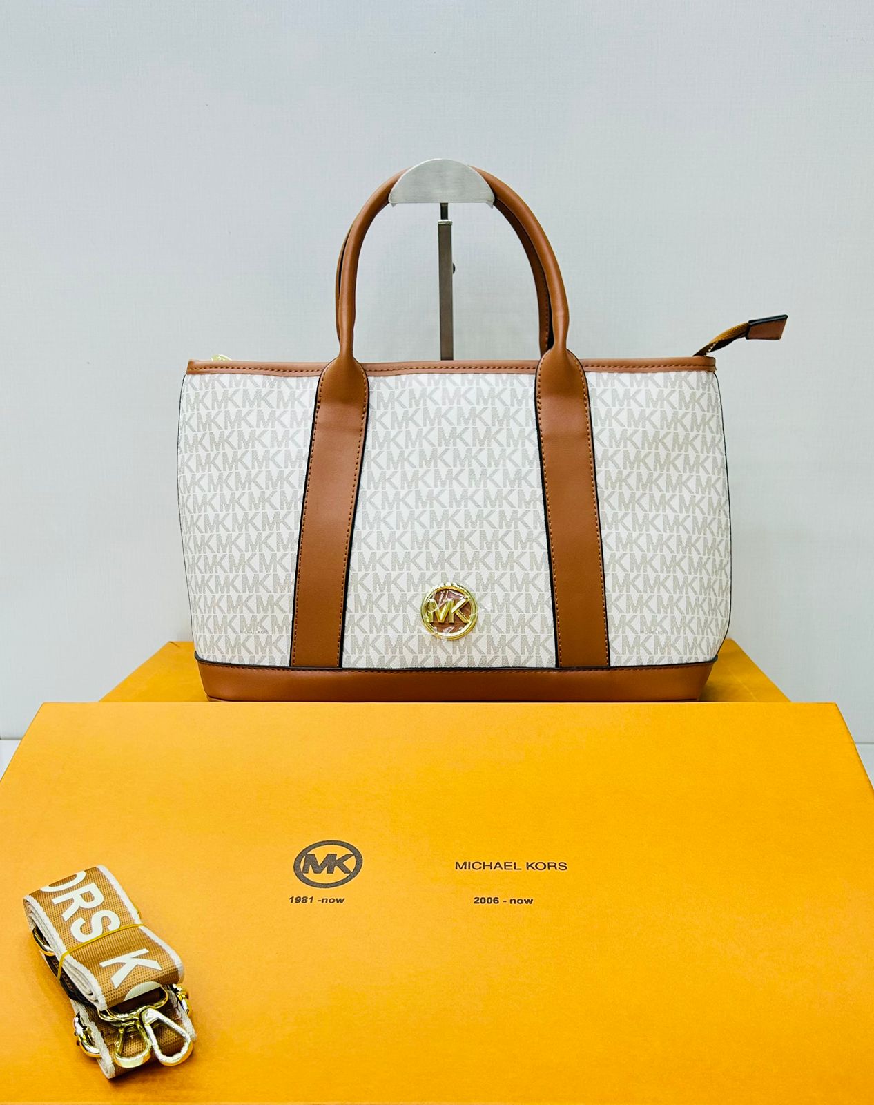 Michael Kors Luisa Medium Signature Logo Satchel in white