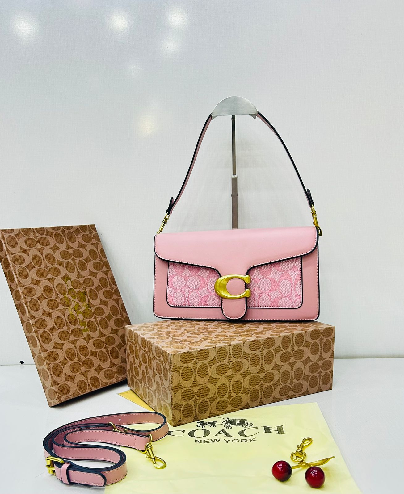 COACH Tabby Chain Clutch in Signature Canvas Pink