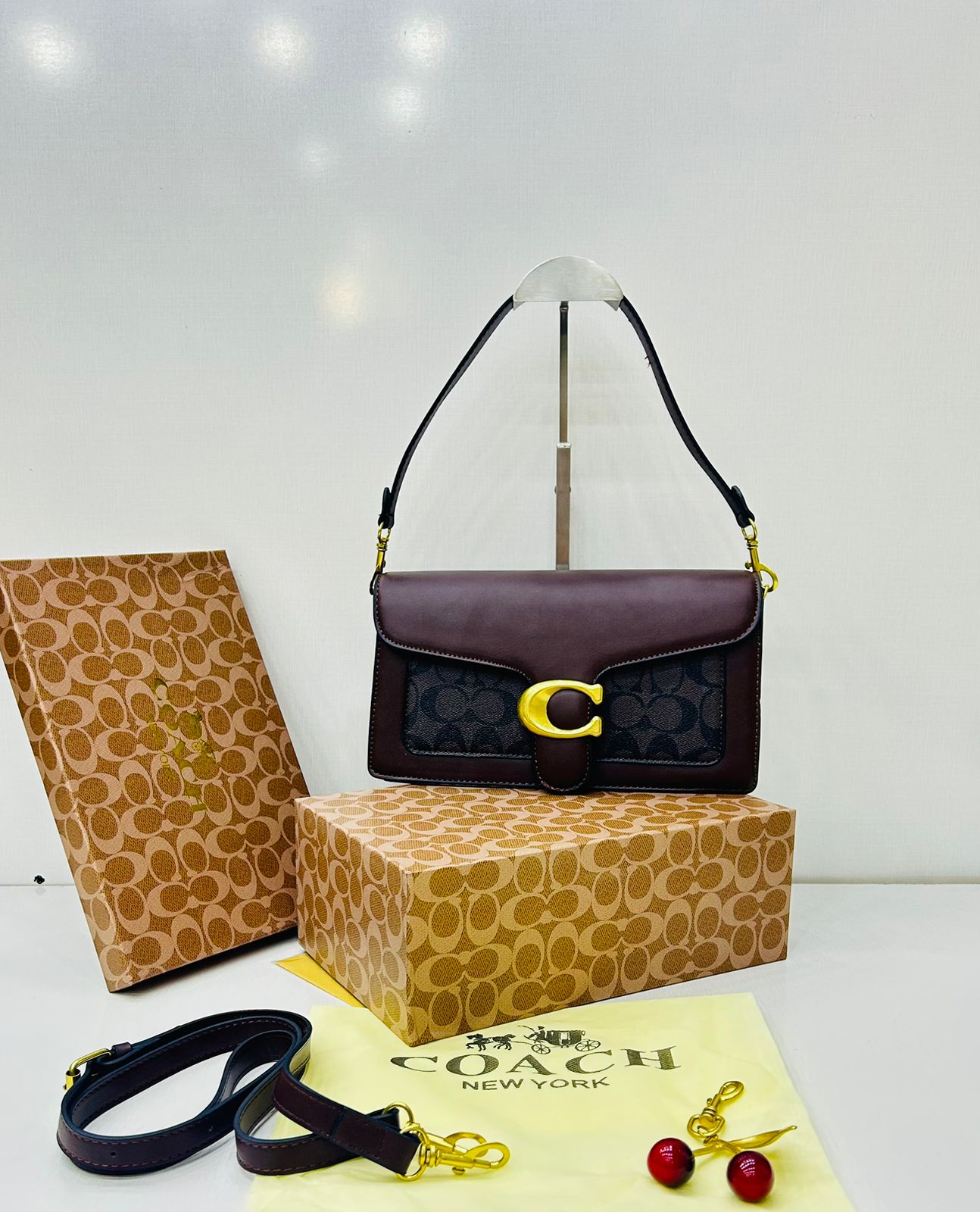 COACH Tabby Chain Clutch in Signature Canvas Burgundy