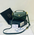 Prada Triangle Flap Leather Shoulder Bag Royal Green