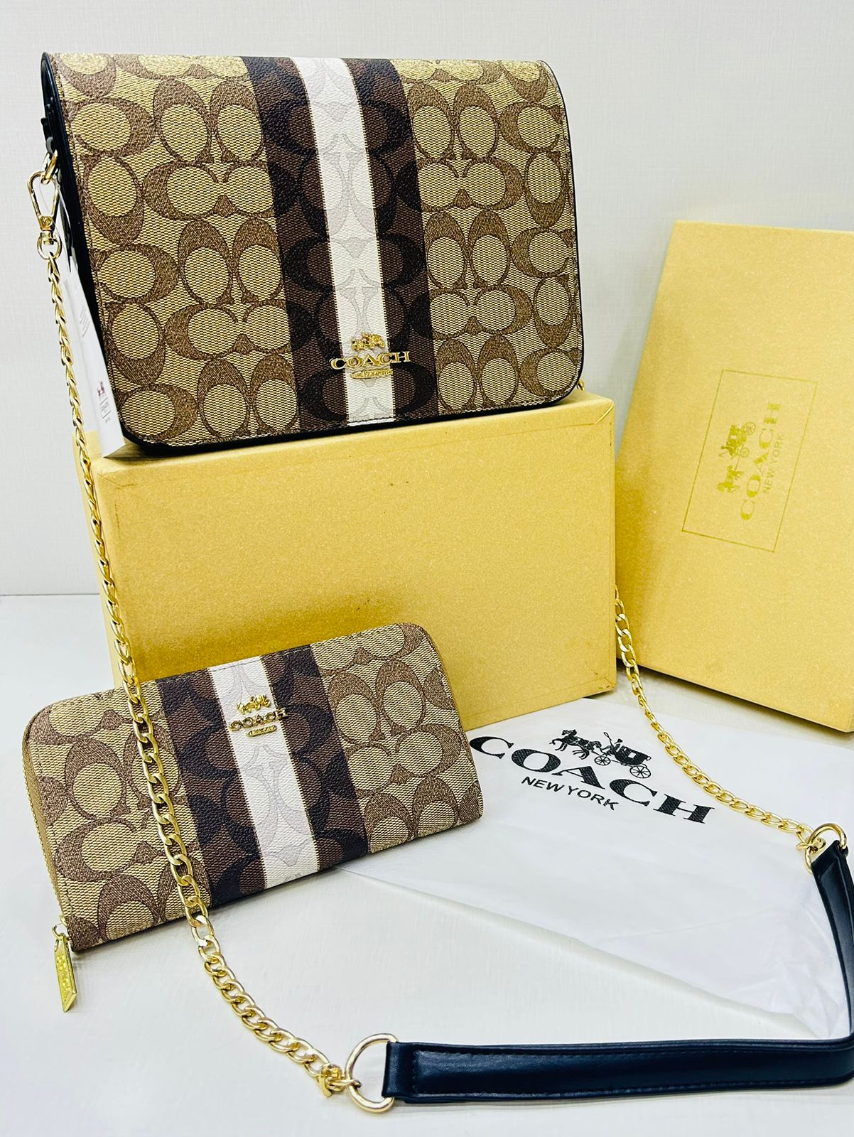 Coach crossbody bag dark beige with a matching long wallet