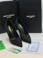 Saint Laurent Paris Crystal Pointed Heels – Black