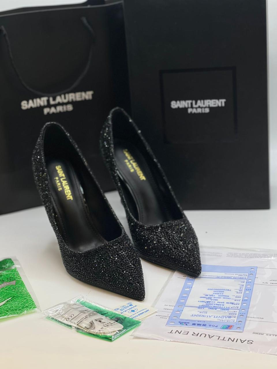Saint Laurent Paris Crystal Pointed Heels – Black