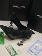 Saint Laurent Paris Crystal Pointed Heels – Black
