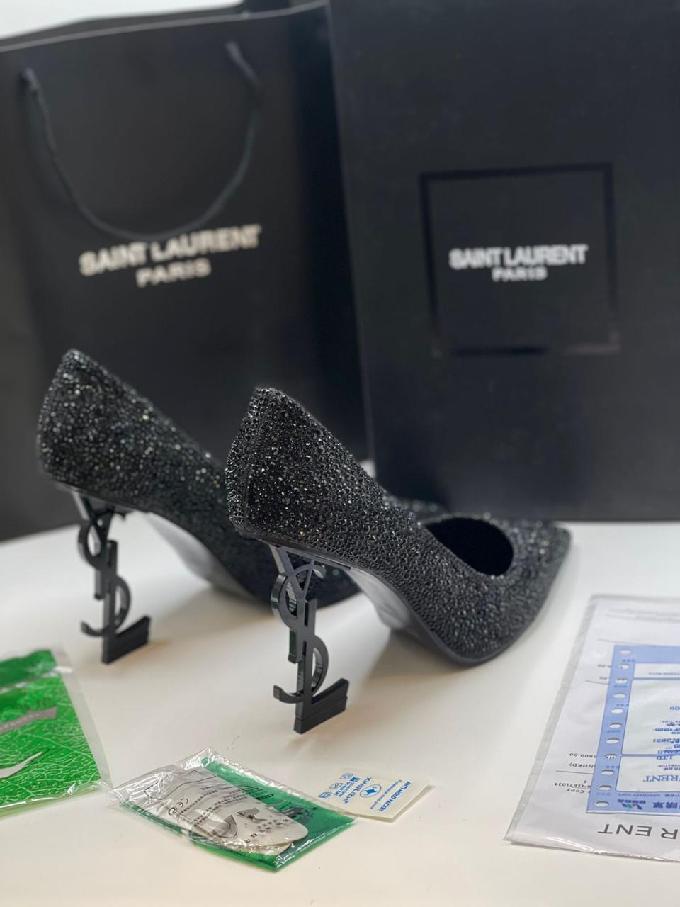 Saint Laurent Paris Crystal Pointed Heels – Black