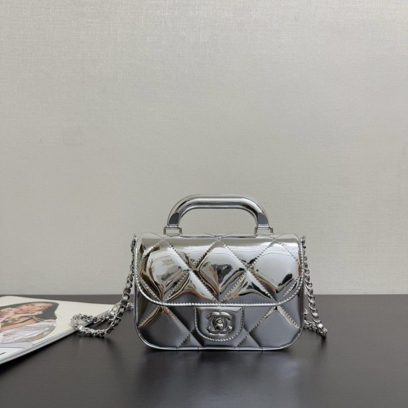 Chanel Patent Leather Crossbody Bag – Metallic Silver