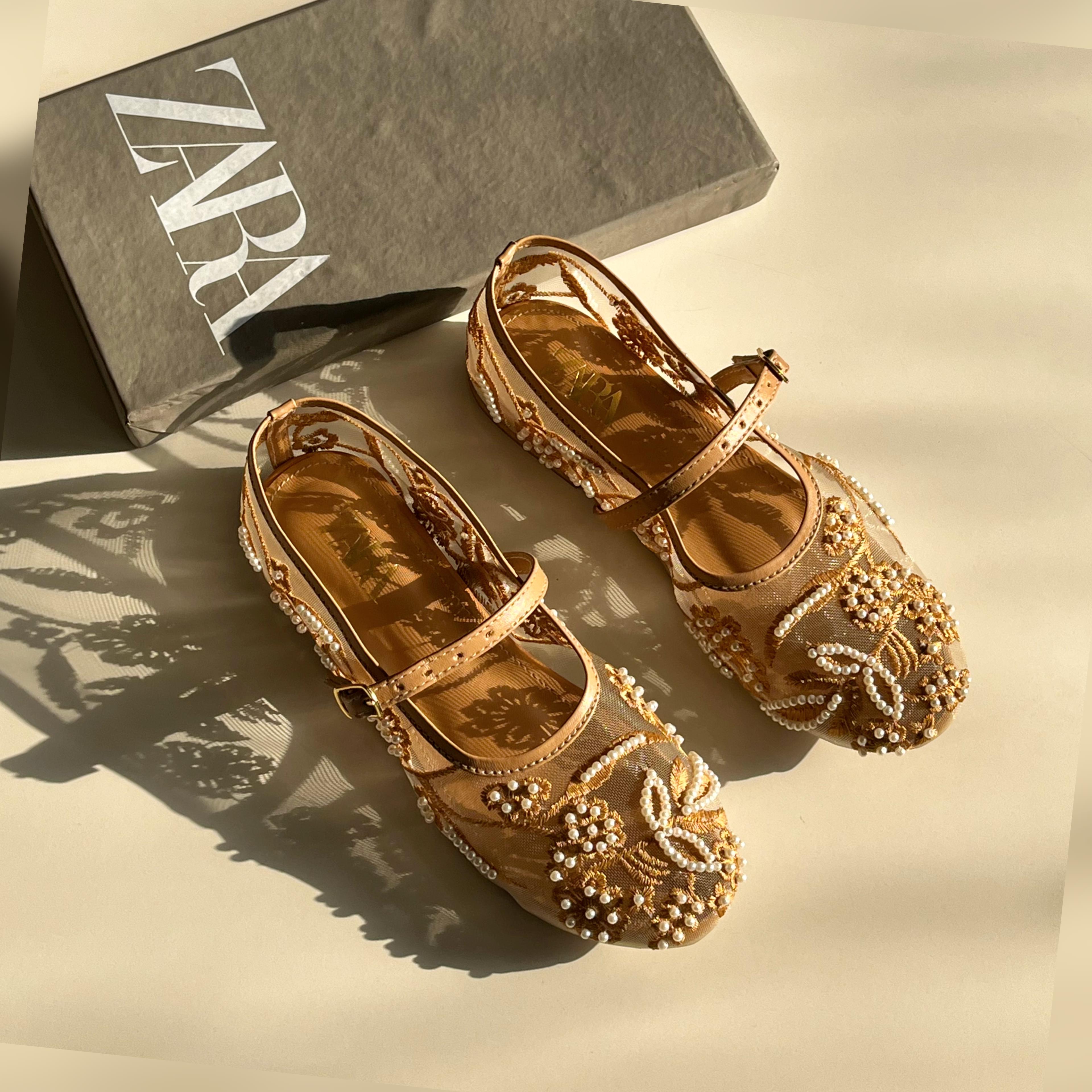 ZARA Net Pearl Embroidered Shoes