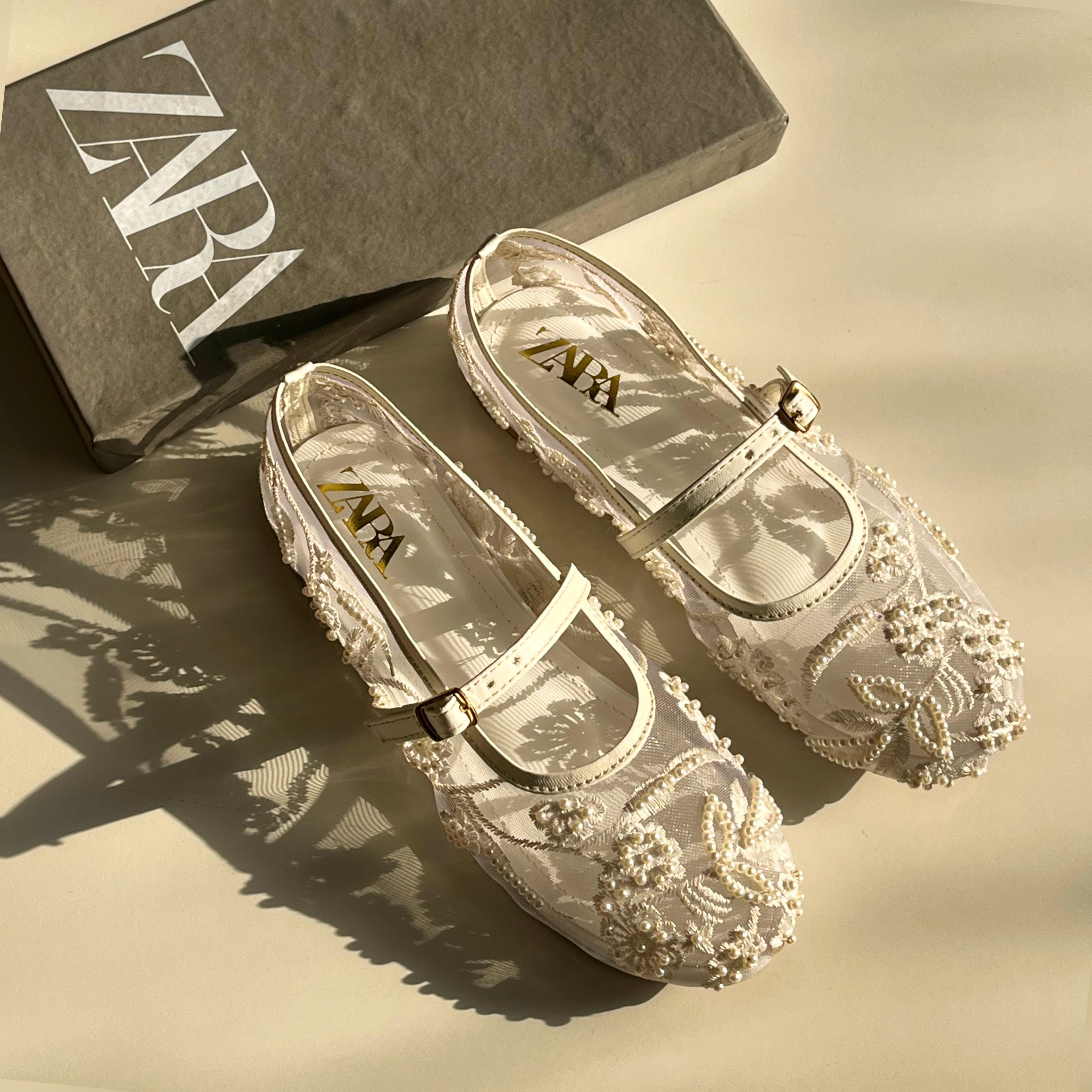 ZARA Net Pearl Embroidered Shoes