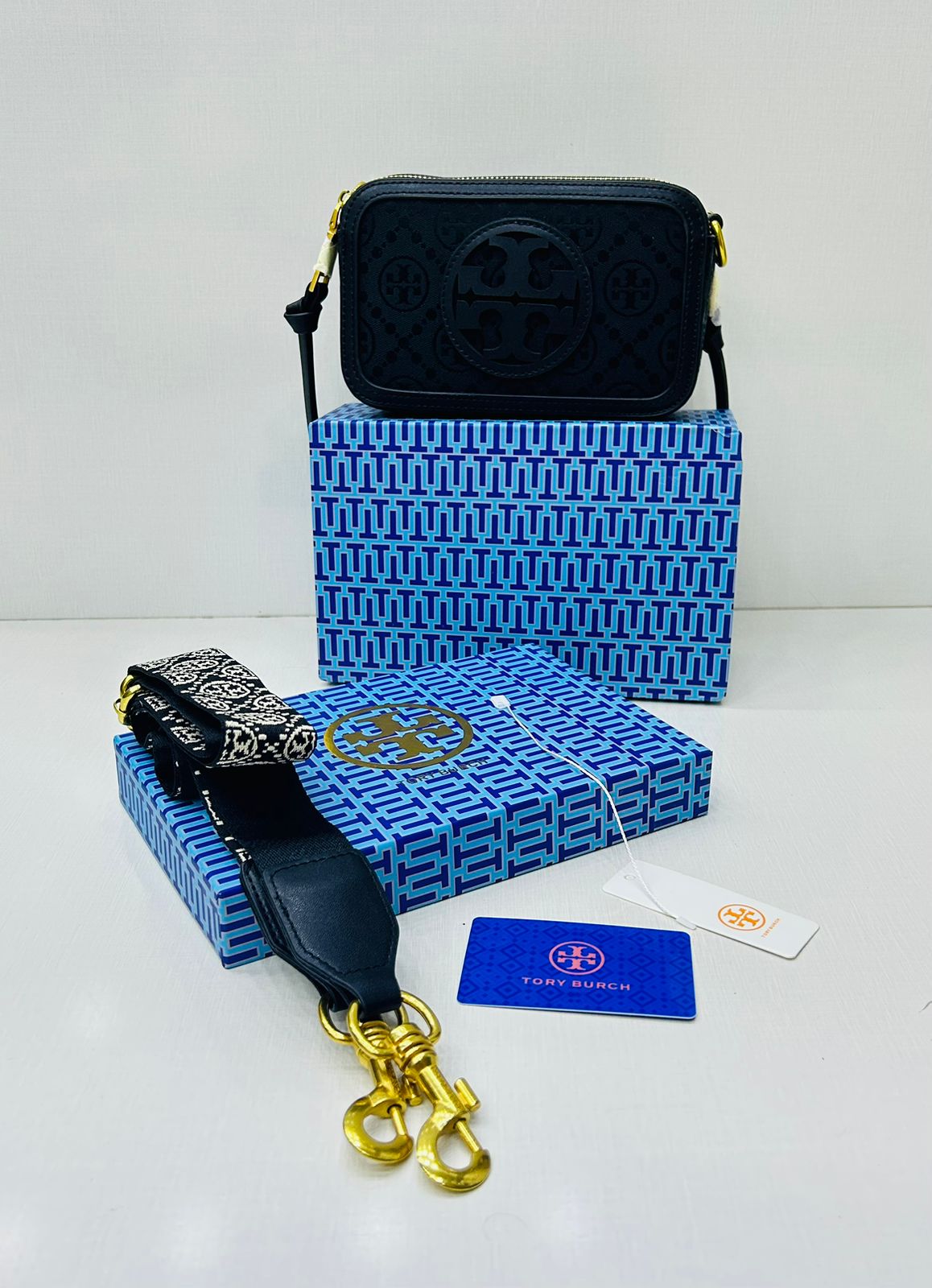 Tory Burch Canvas Crossbody Bag Navy Blue
