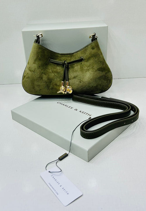 CHARLES & KEITH Mila Metallic Knot Shoulder Bag - Deep Olive