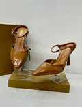 Zara brown faux patent leather high-heeled shoe