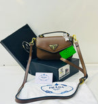 Prada Triangle Flap Leather Shoulder Bag Brown