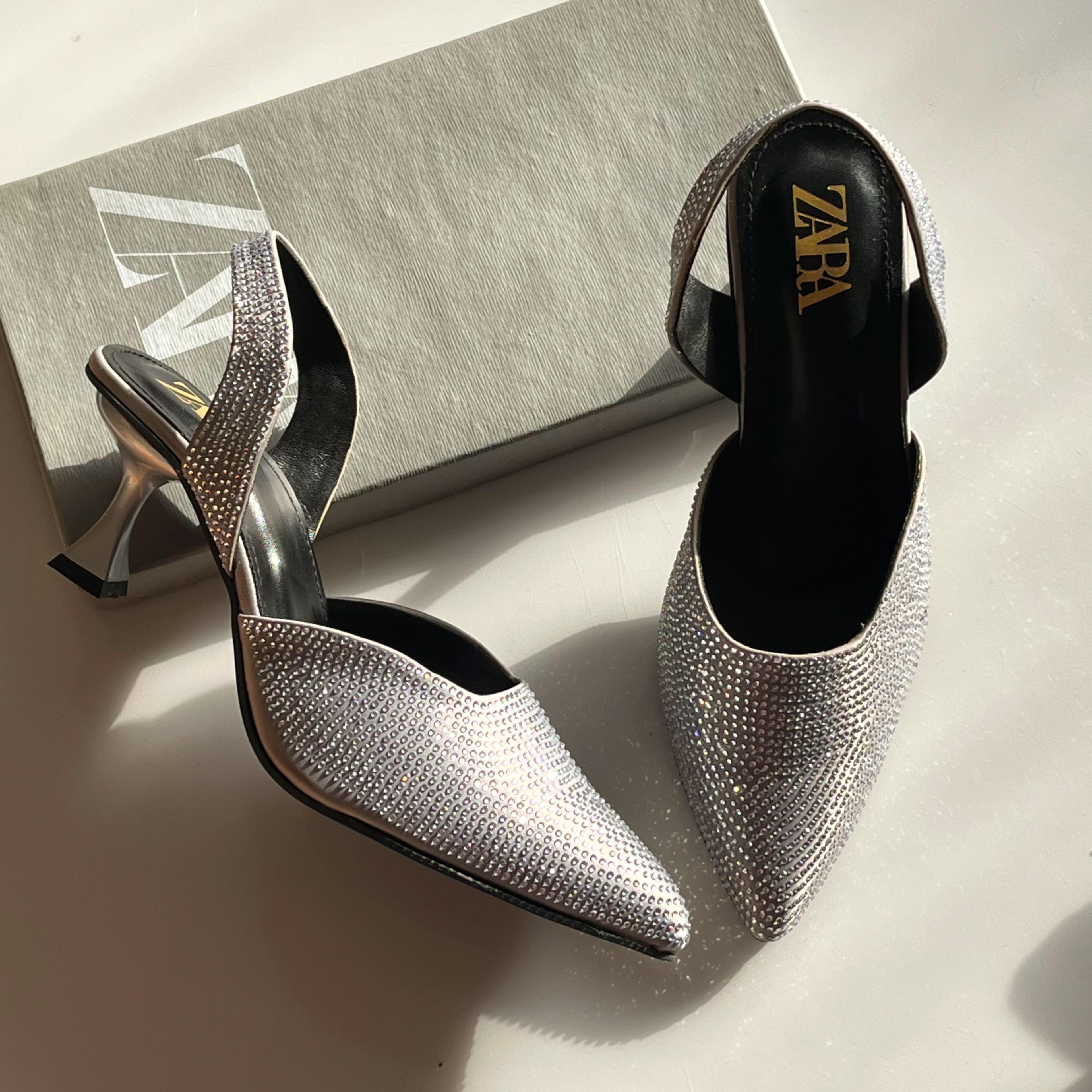 Zara rhinestone slingback heels in Silver