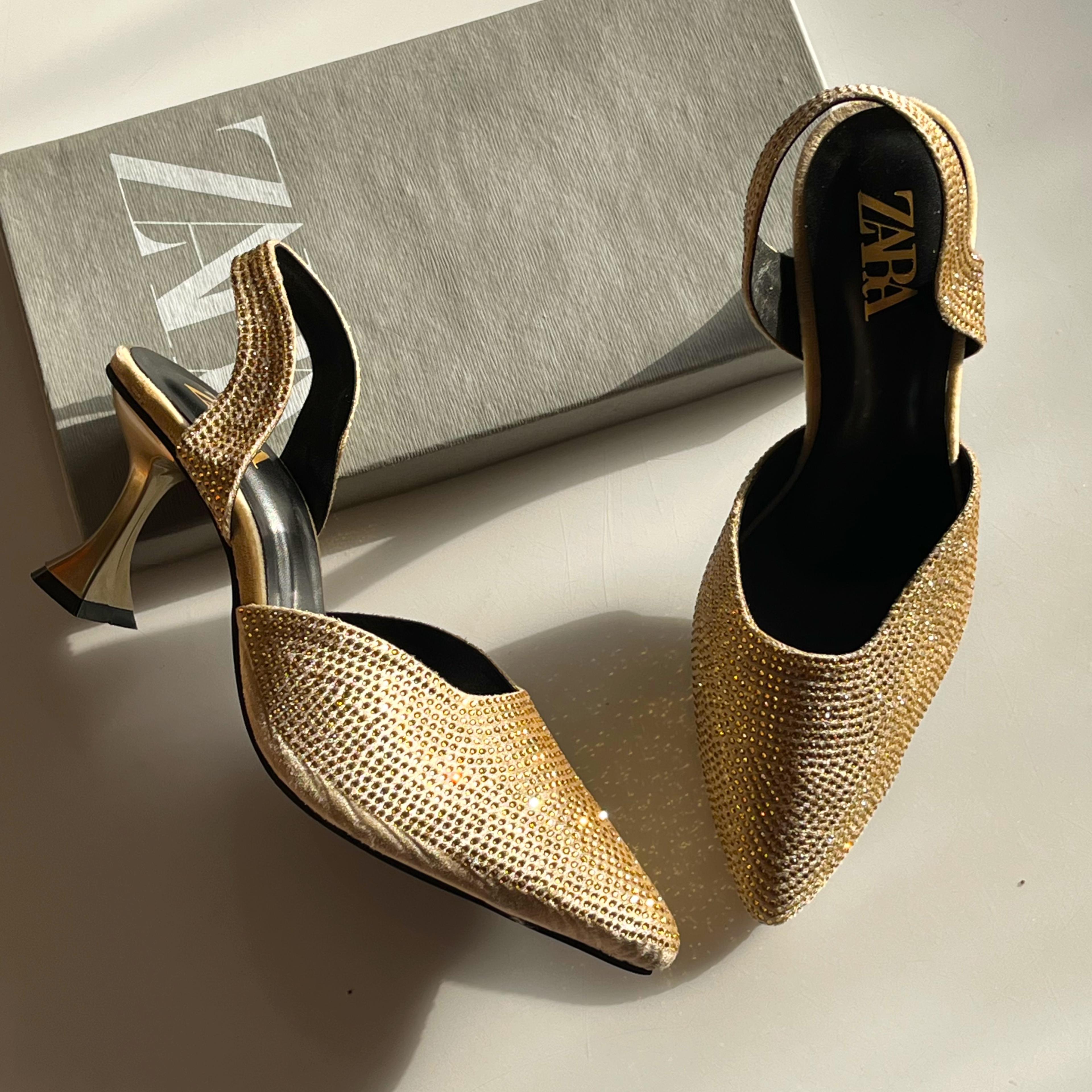 Zara rhinestone slingback heels in Golden