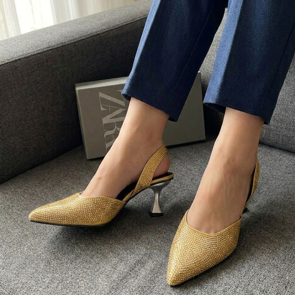 Zara rhinestone slingback heels in Golden