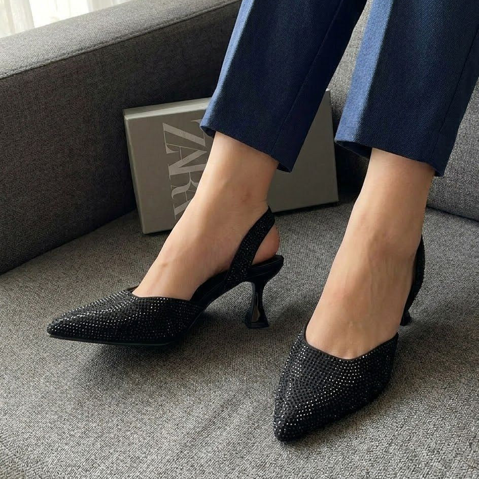 Zara rhinestone slingback heels in Black