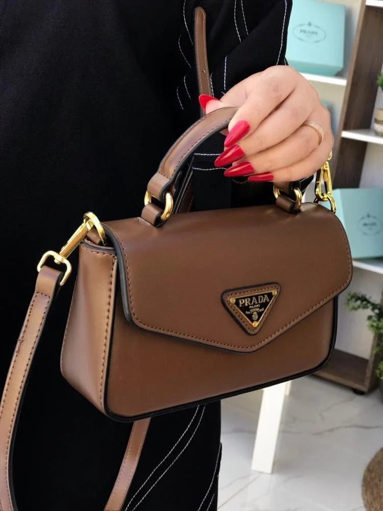 Prada Triangle Flap Leather Shoulder Bag Brown