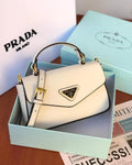 Prada Triangle Flap Leather Shoulder Bag White