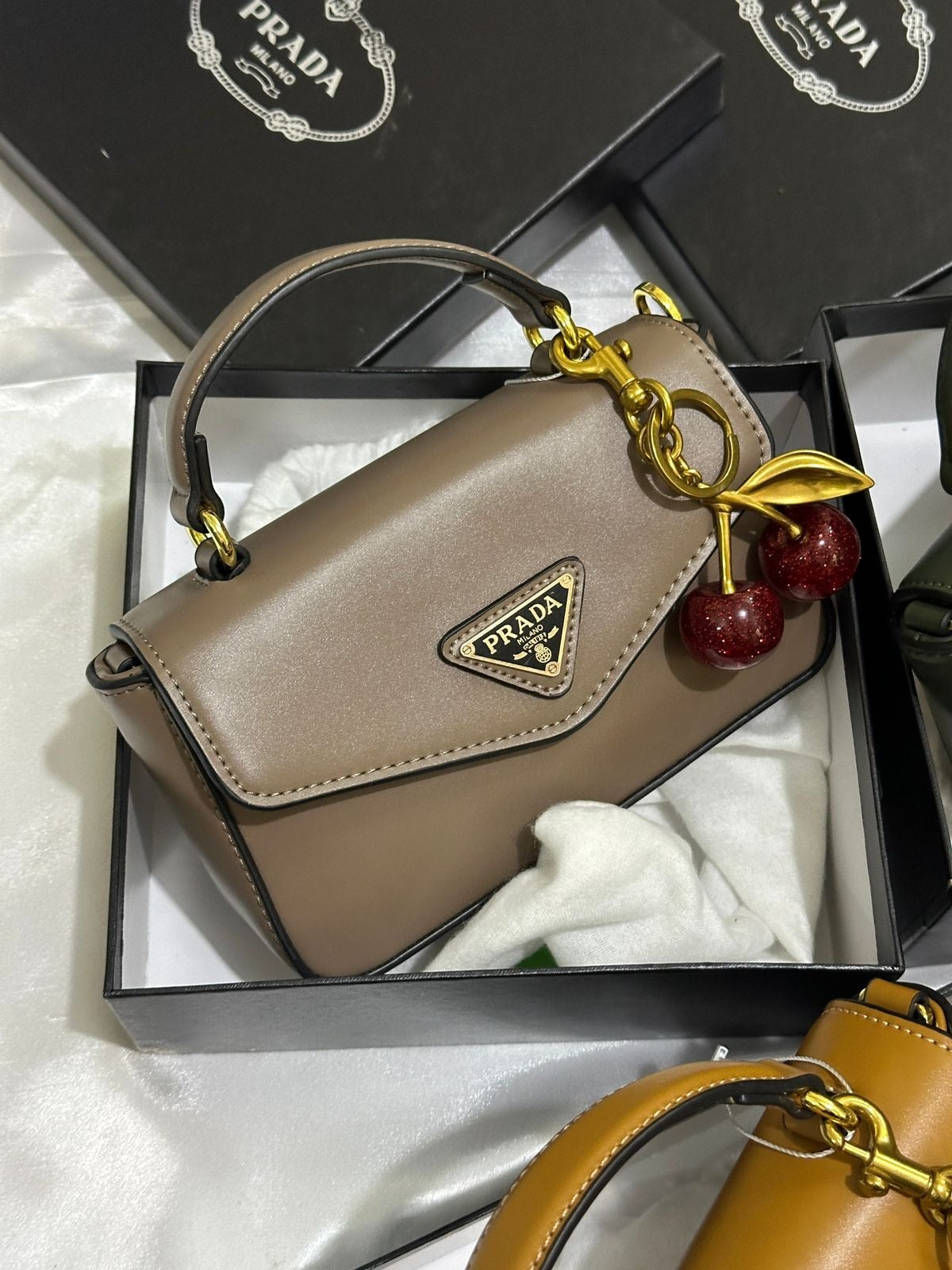 Prada Triangle Flap Leather Shoulder Bag Desert Beige