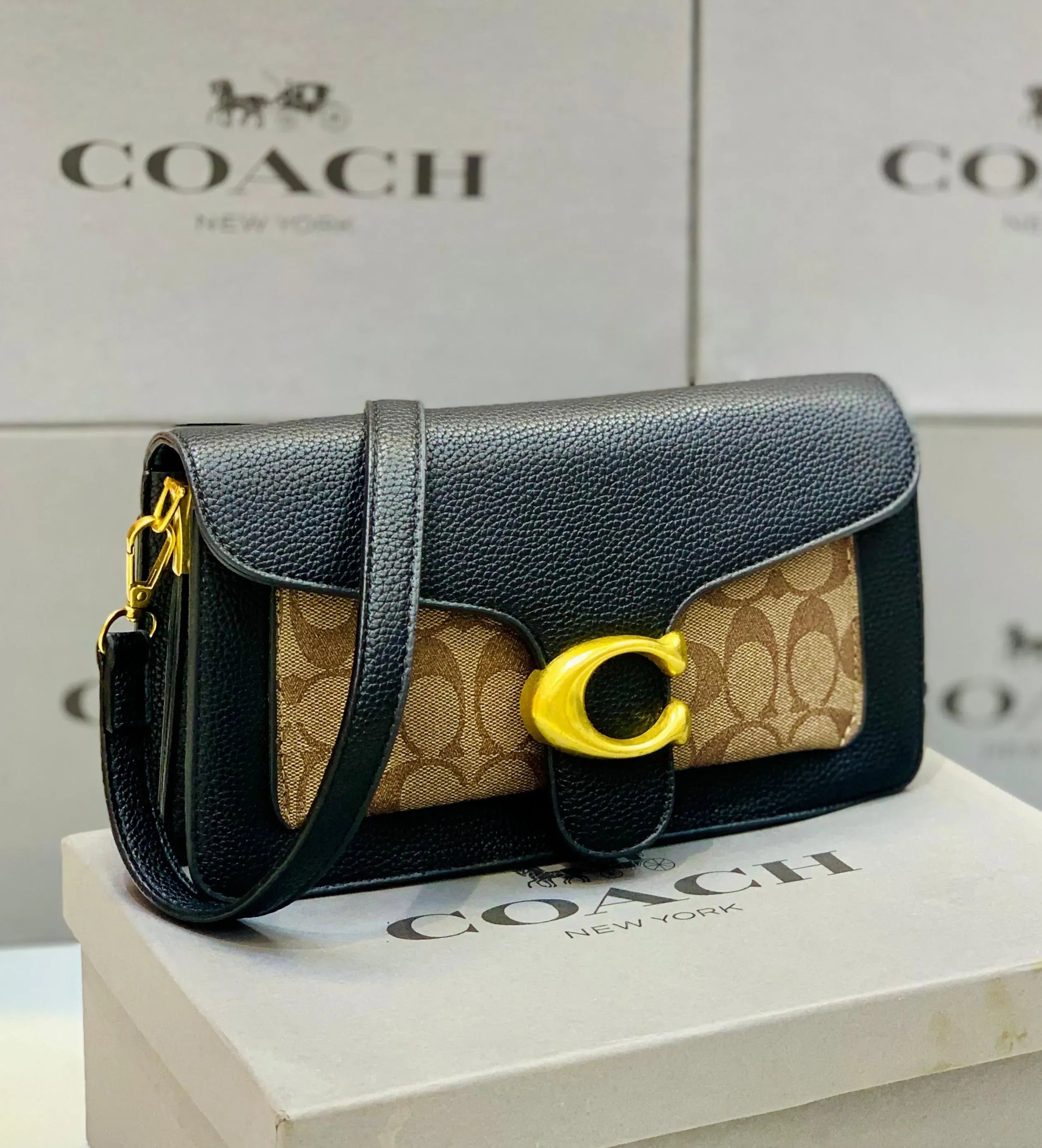 COACH Tabby Chain Clutch in Signature Canvas Black