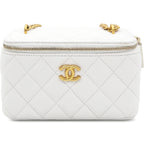 Chanel white quilted leather vanity case