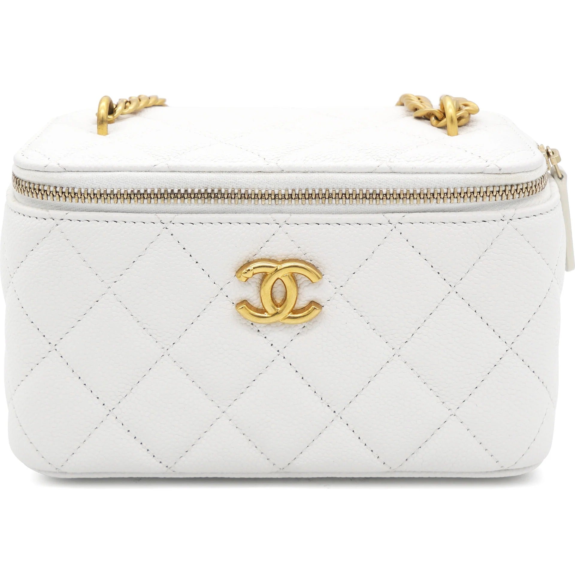 Chanel white quilted leather vanity case