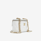 Chanel white quilted leather vanity case