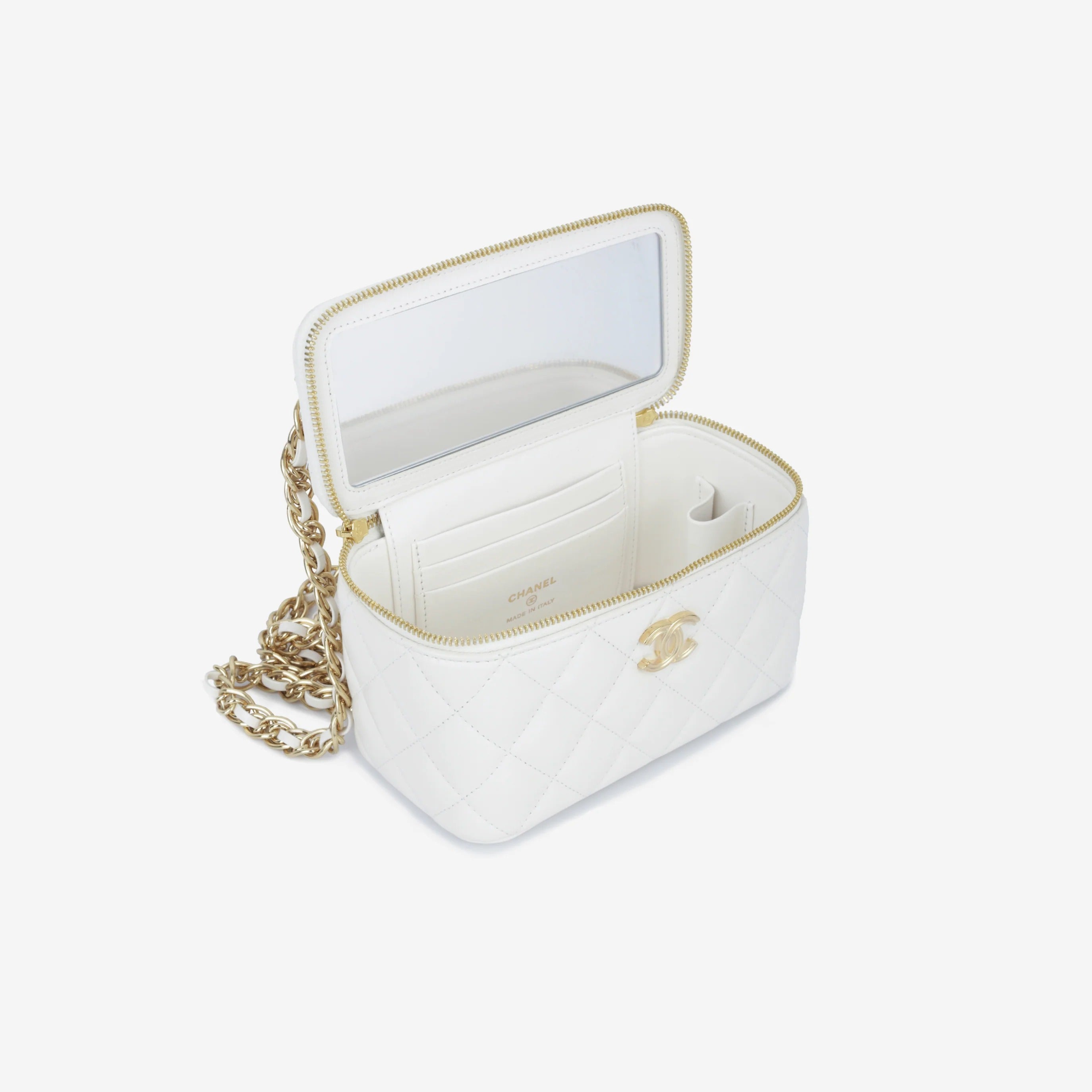 Chanel white quilted leather vanity case
