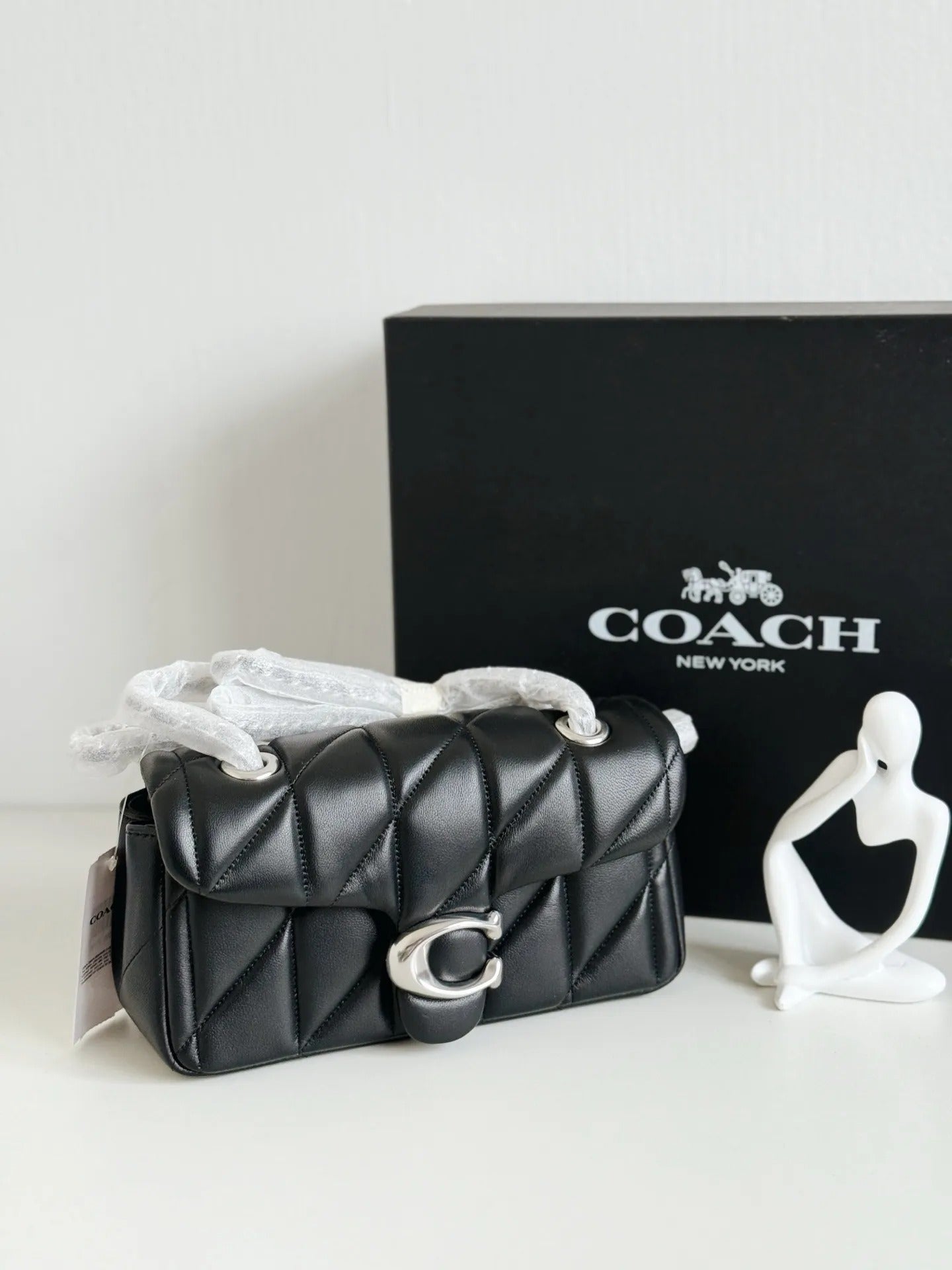 Coach Quilted Tabby shoulder bag Black With Silver Chain