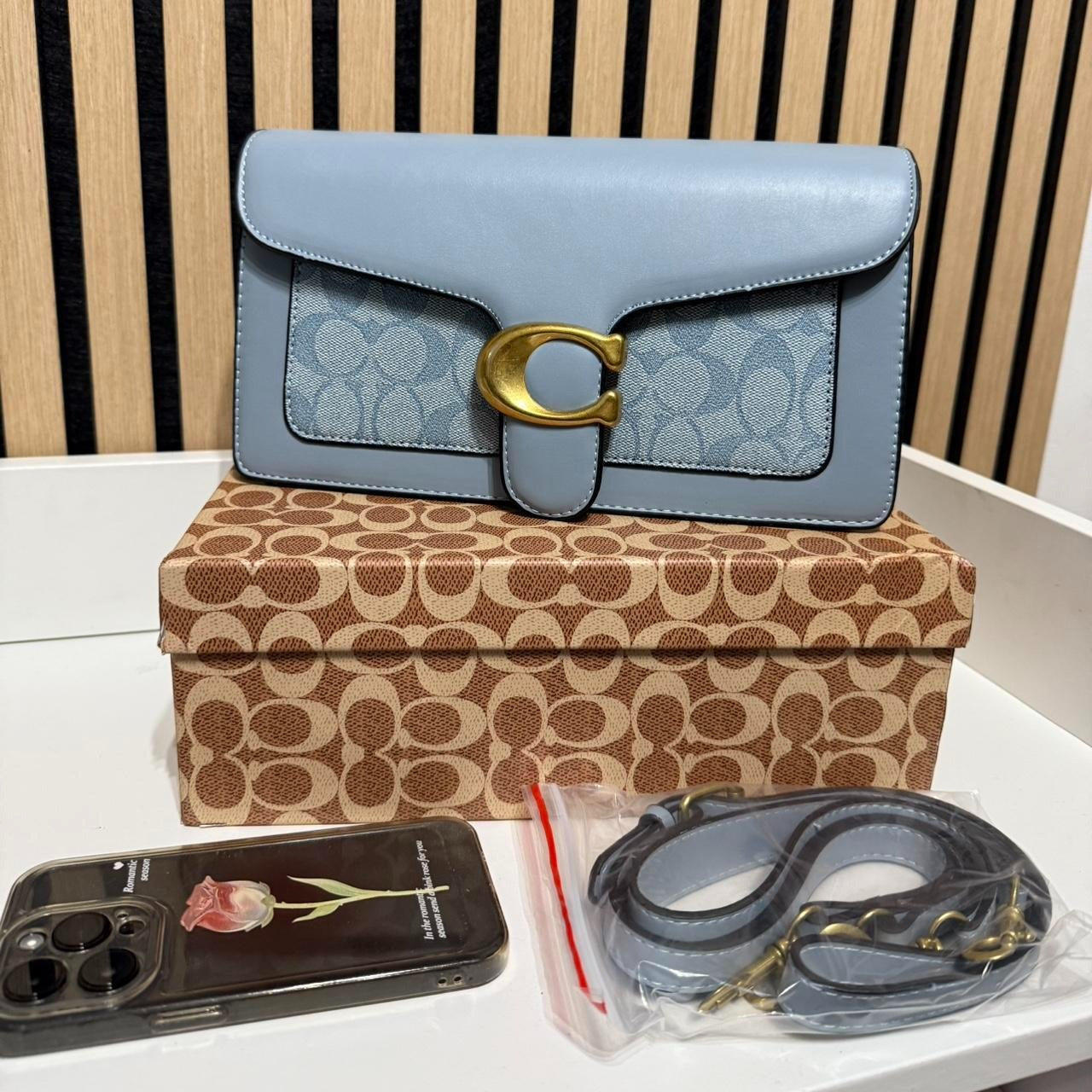 COACH Tabby Chain Clutch in Signature Canvas Blue