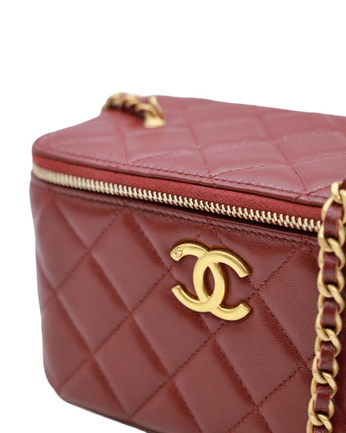 Chanel maroon quilted leather vanity case