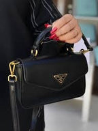 Prada Triangle Flap Leather Shoulder Bag Black
